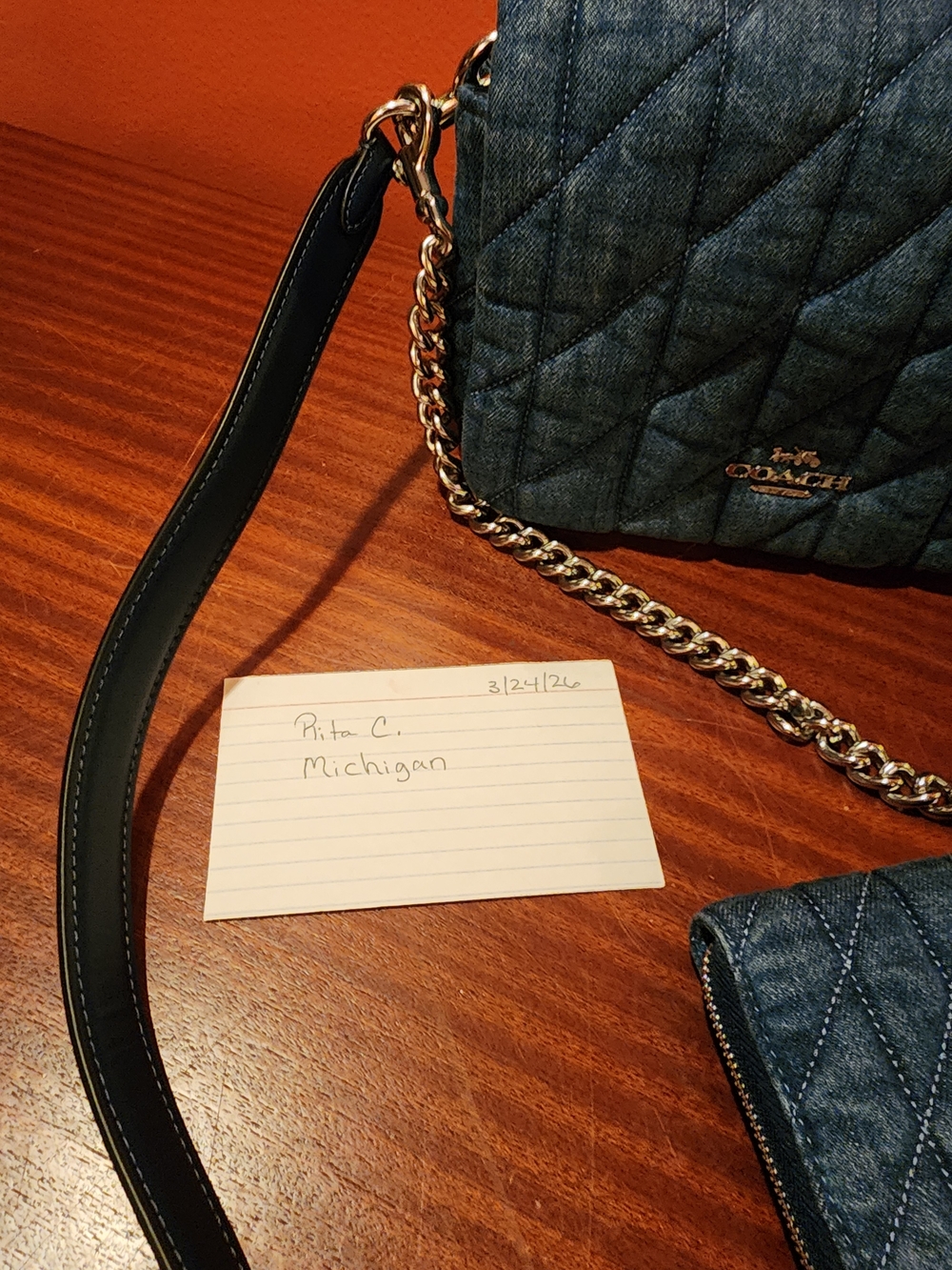 Coach Quilted Denim Crossbody and Zip Wallet - Blue New Condition - Picture 5 of 12